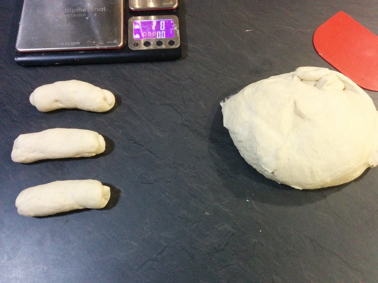 Partially portioned and preshaped dough